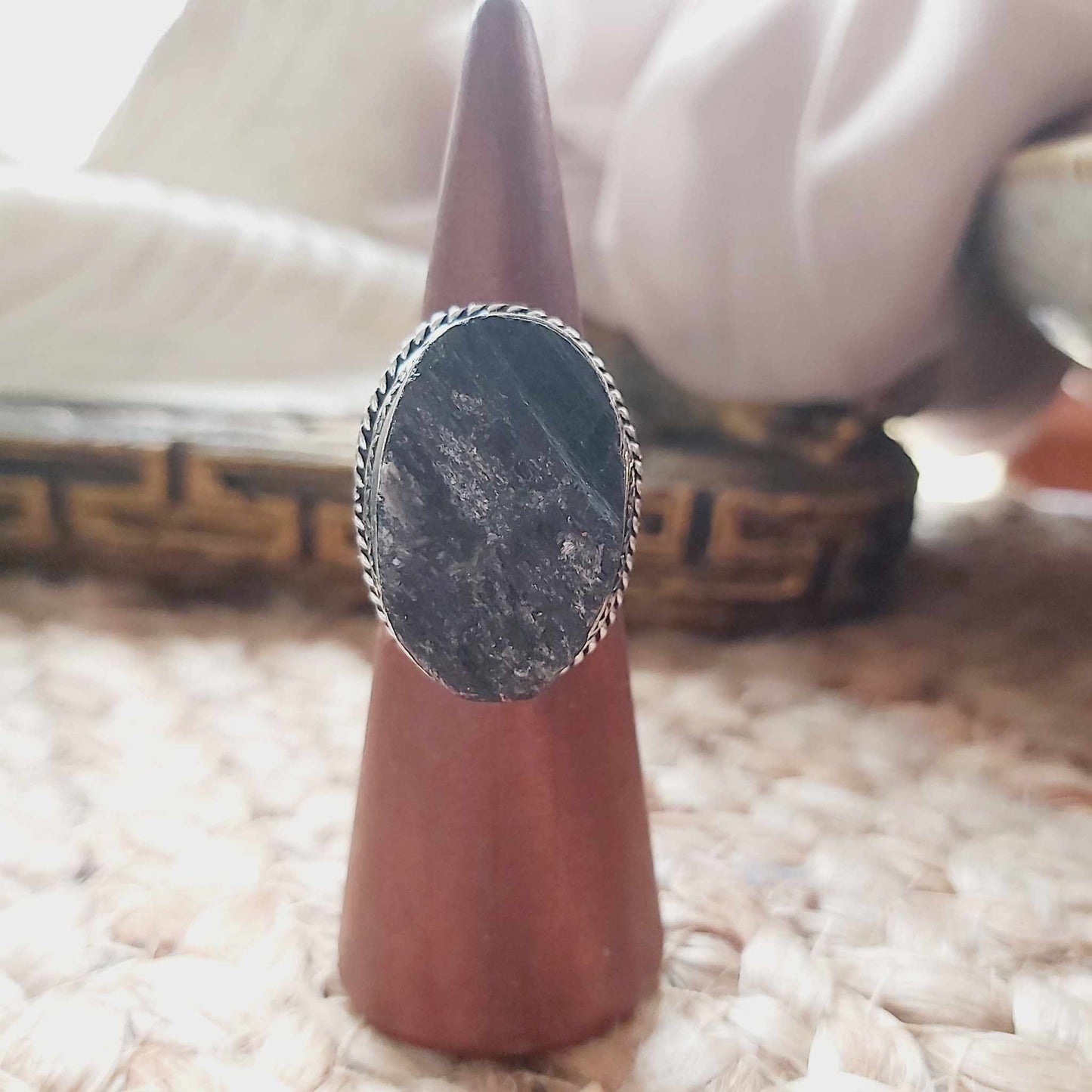 Black Tourmaline Psychic Protection Ring US 8 (E2479)