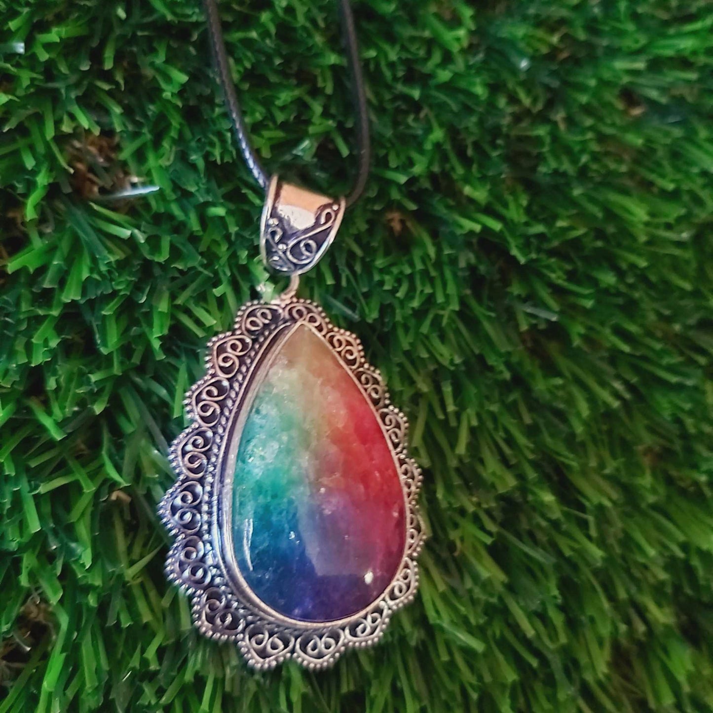 Rainbow Agate Grounding Gemstone Pendant (E2526)