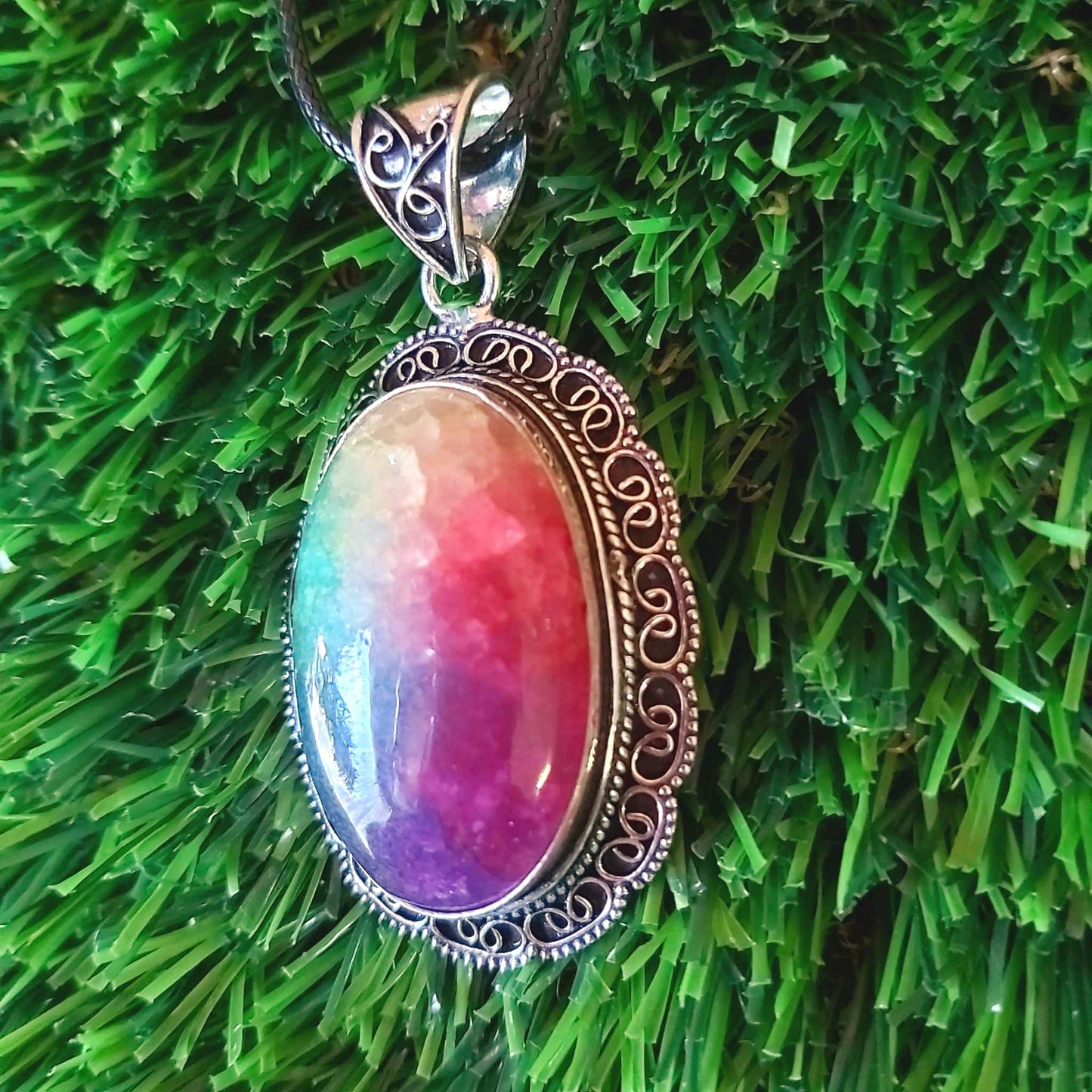 Rainbow Agate Grounding Gemstone Pendant (E2528)