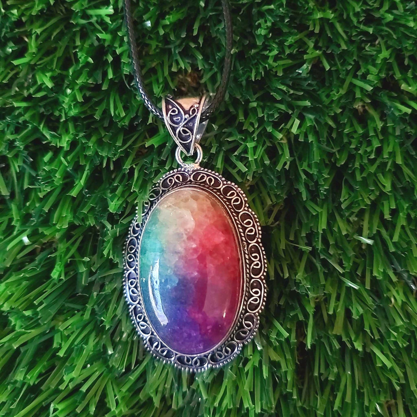 Rainbow Agate Grounding Gemstone Pendant (E2528)
