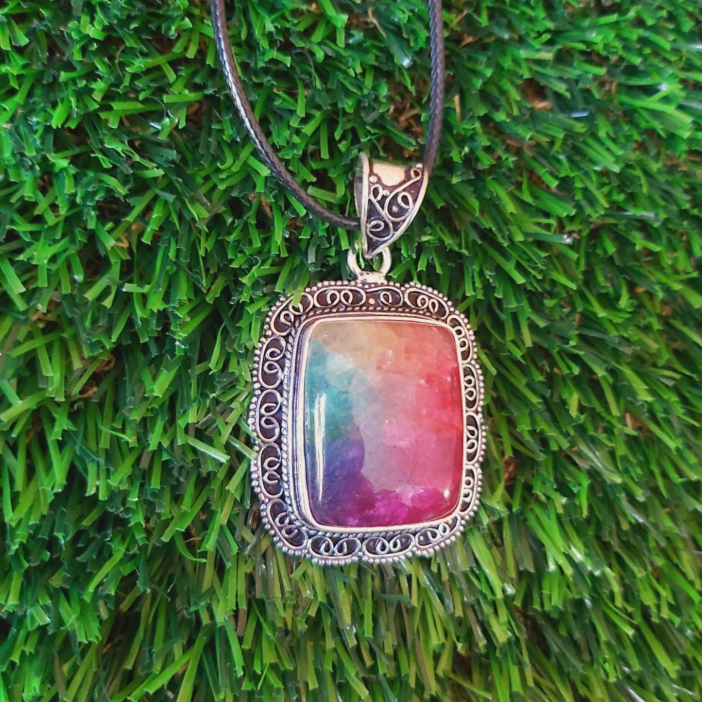 Rainbow Agate Grounding Gemstone Pendant (E2535)