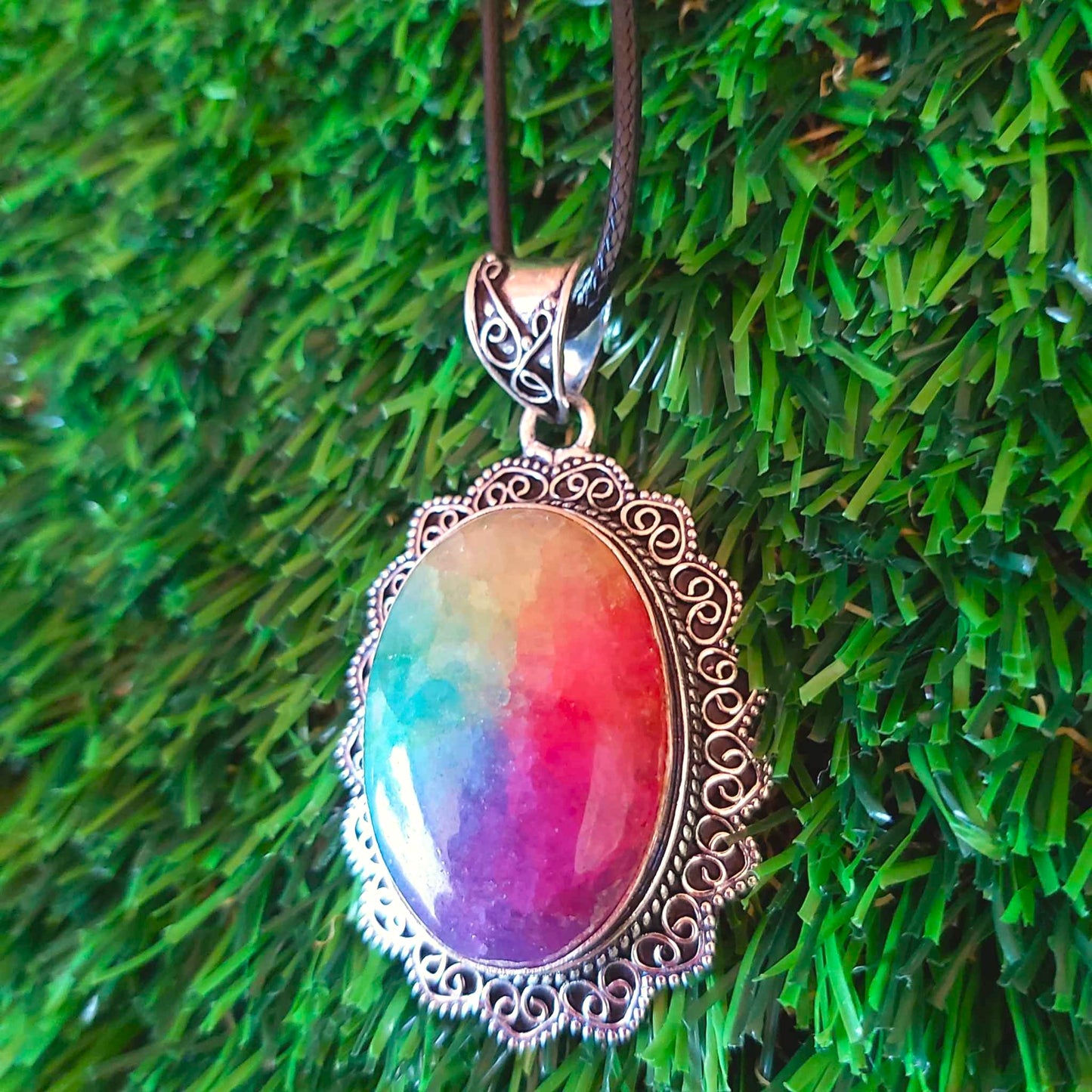 Rainbow Agate Grounding Gemstone Pendant (E2536)