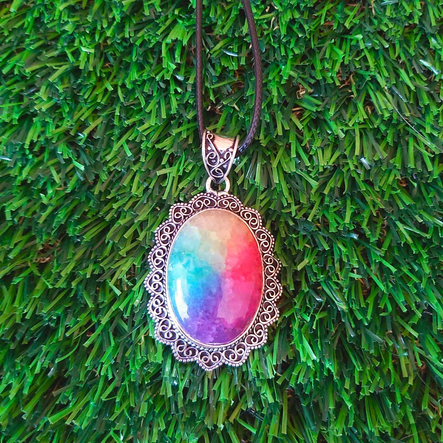 Rainbow Agate Grounding Gemstone Pendant (E2536)