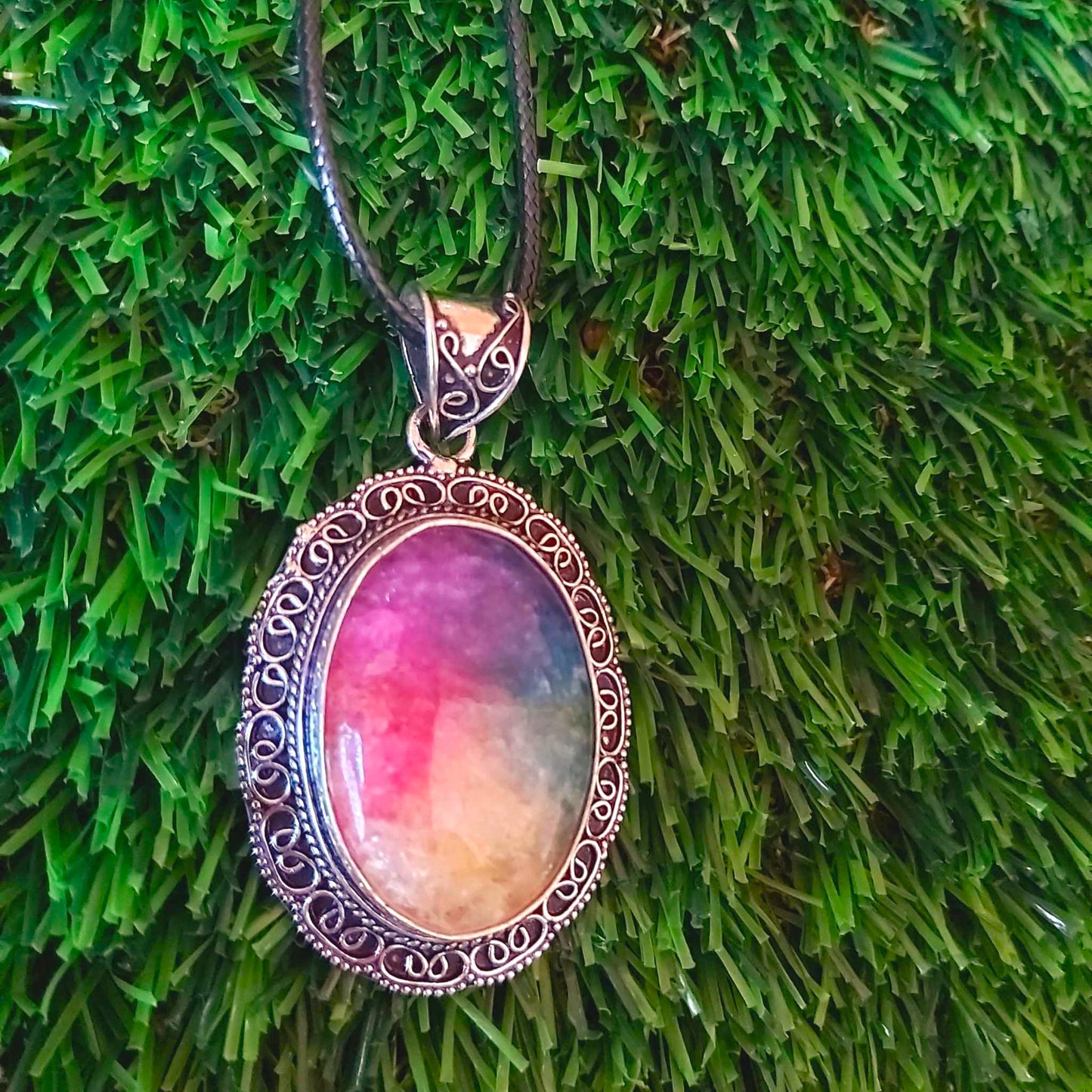 Rainbow Agate Grounding Gemstone Pendant (E2540)
