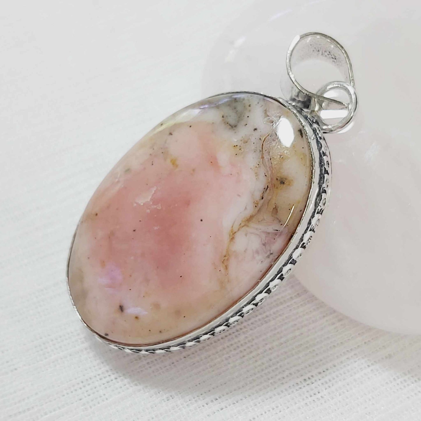 Pink Opal Gemstone Crystal Pendant (E722)