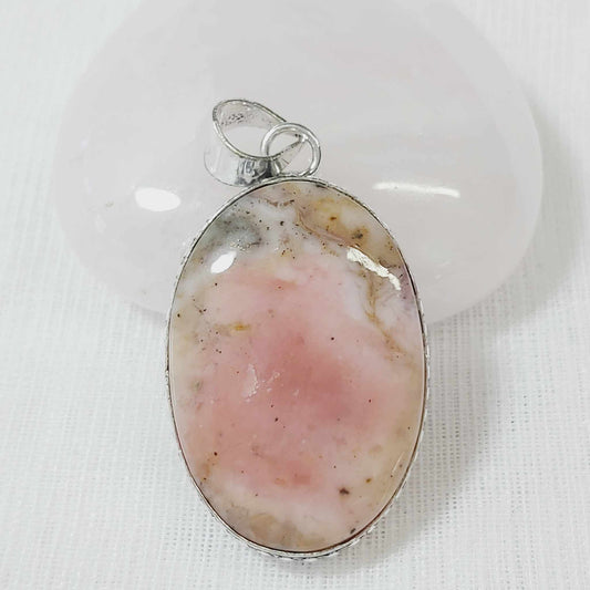 Pink Opal Gemstone Crystal Pendant (E722)