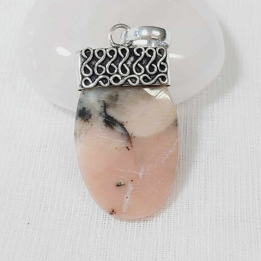 Pink Opal Gemstone Crystal Pendant (E723)