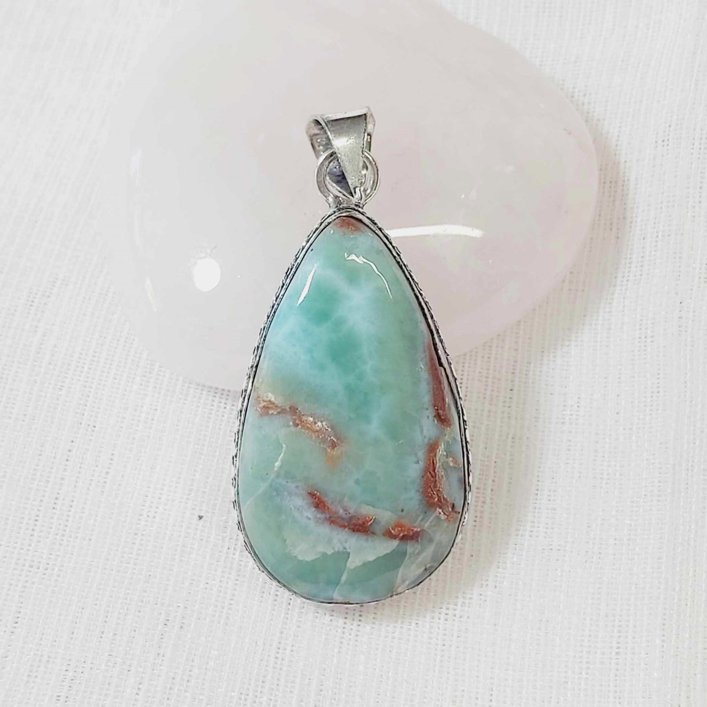 Larimar Pectolite Gemstone Crystal Goddess Pendant (E745)
