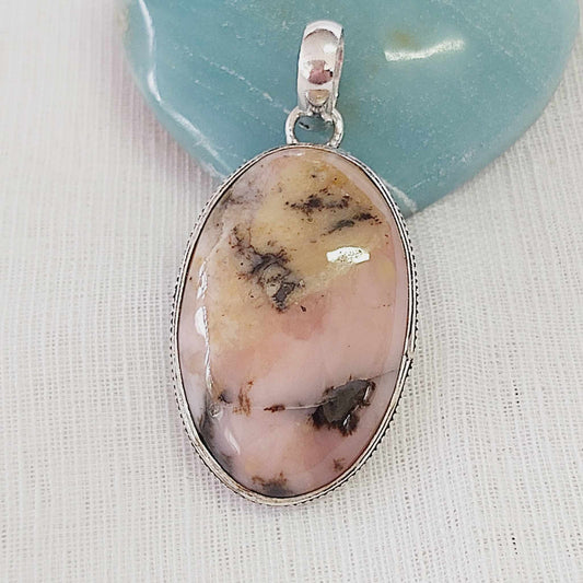 Pink Opal Gemstone Crystal Pendant (E846)