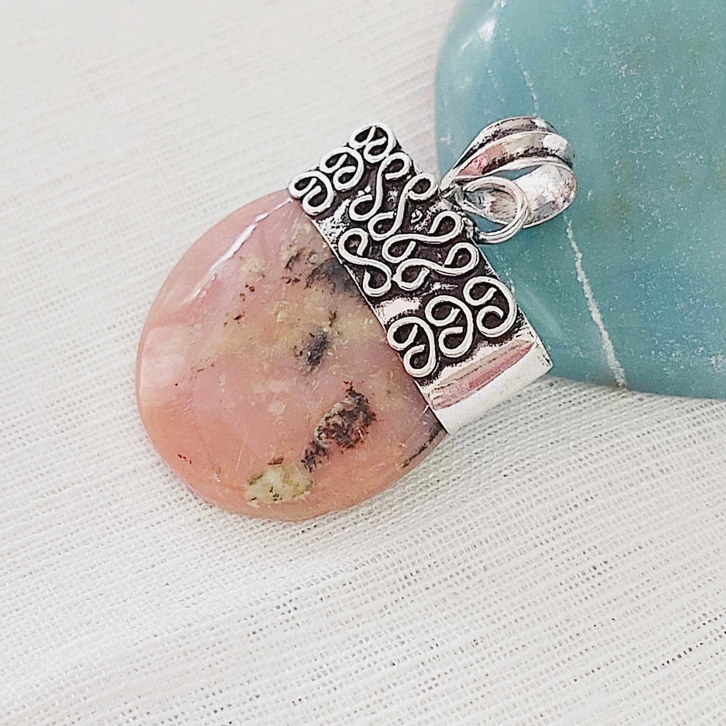 Pink Opal Gemstone Crystal Pendant (E848)