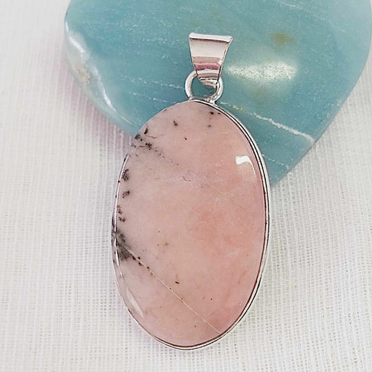 Pink Opal Gemstone Crystal Pendant (E849)