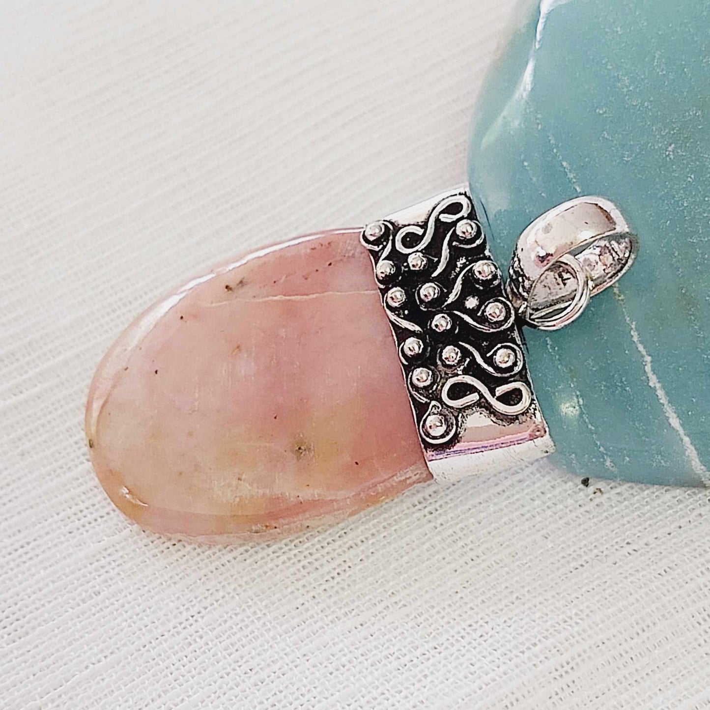 Pink Opal Gemstone Crystal Pendant (E853)