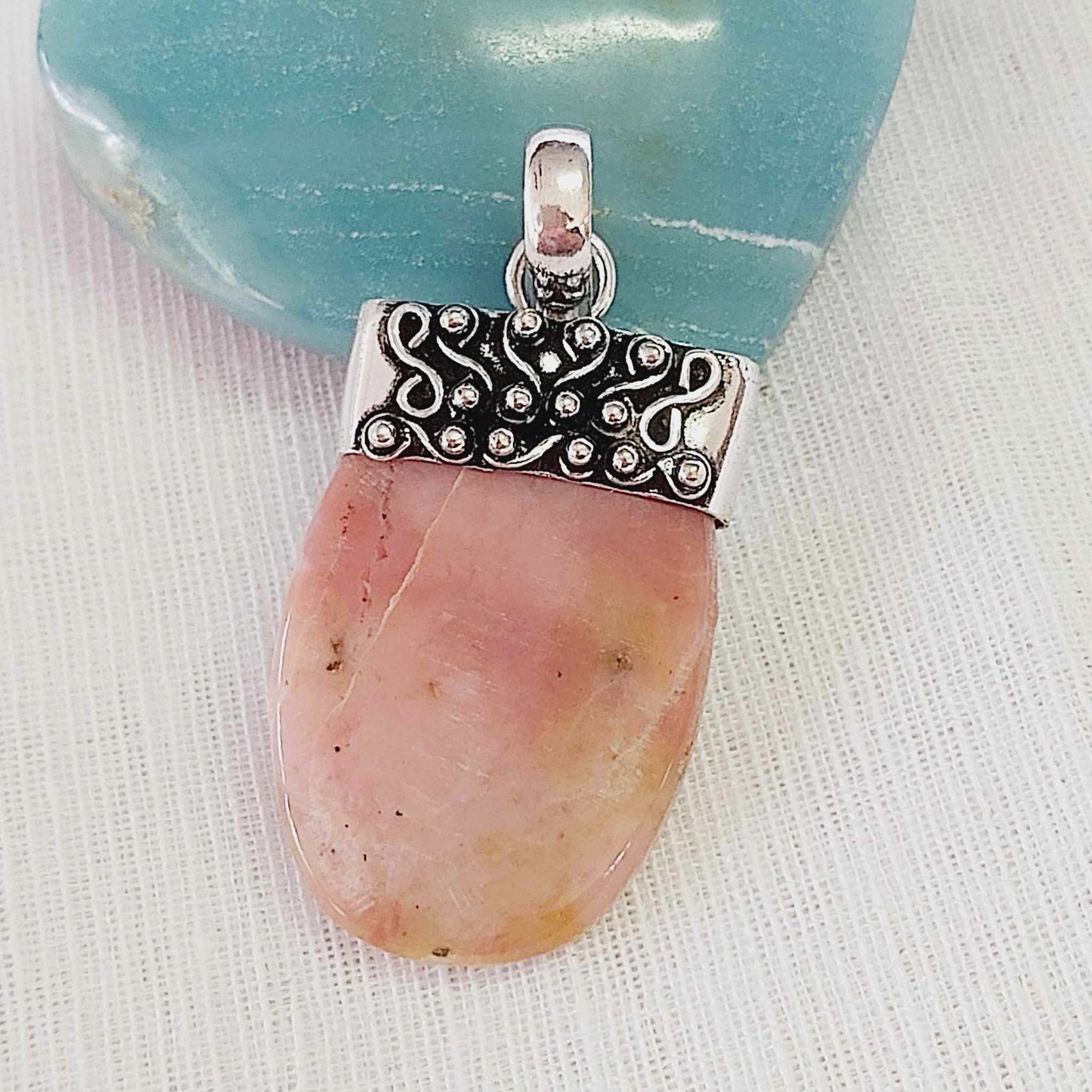 Pink Opal Gemstone Crystal Pendant (E853)