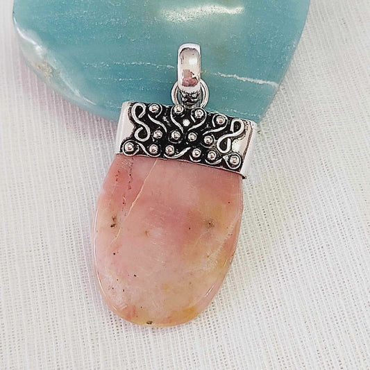 Pink Opal Gemstone Crystal Pendant (E853)