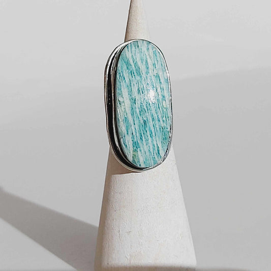 Amazonite Speaking Ones Truth Ring 925 Sterling Silver Plated US 6 (E1632)