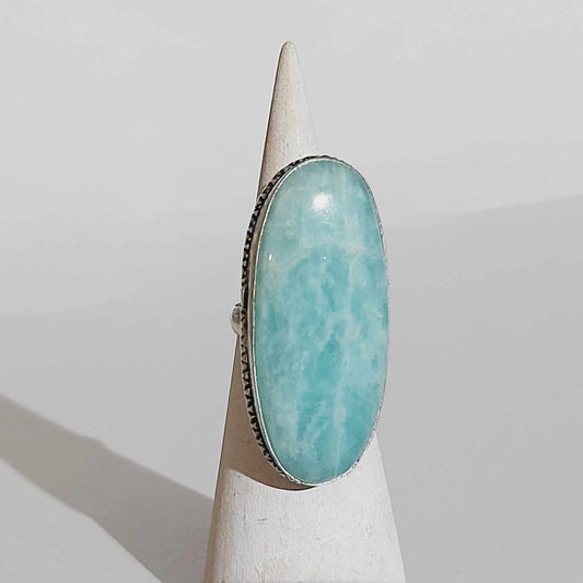 Amazonite Speaking Ones Truth Ring 925 Sterling Silver Plated US 6.5 (E1633)