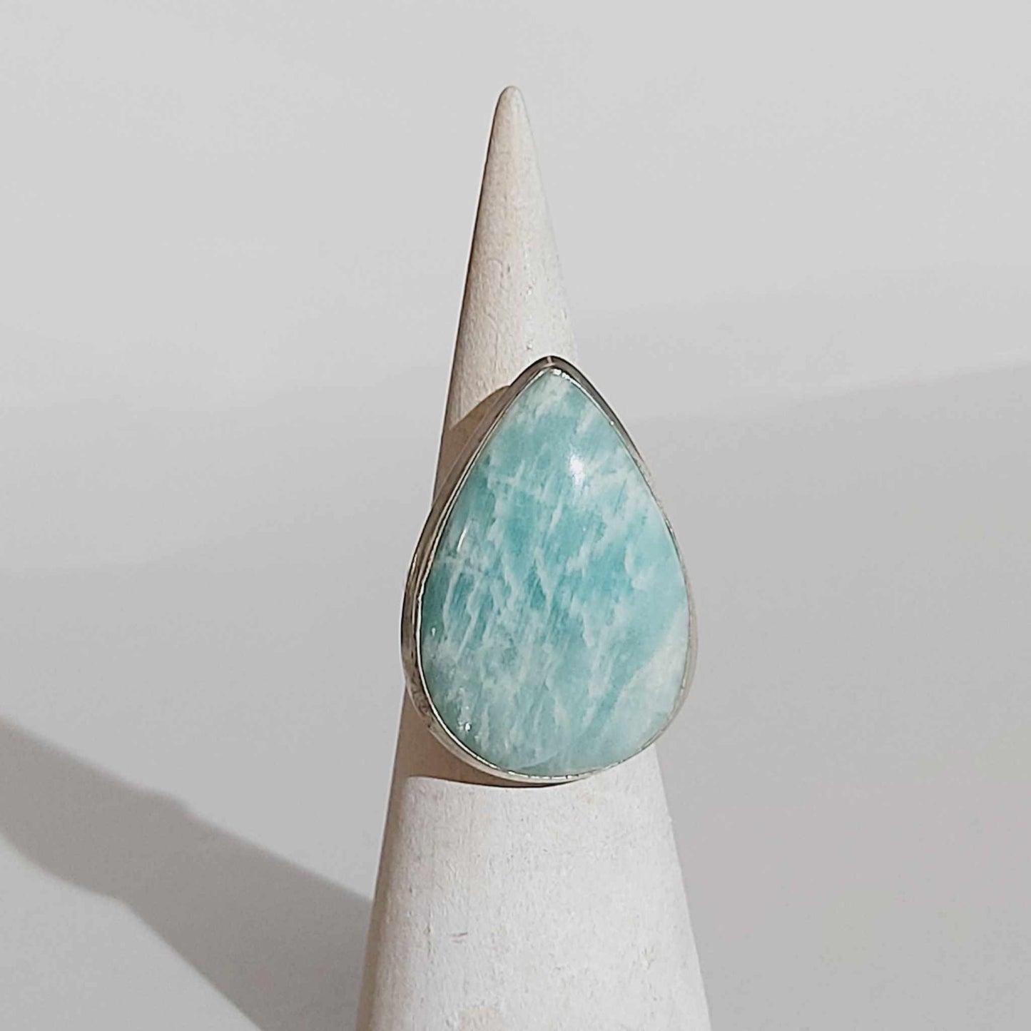 Amazonite Speaking Ones Truth Ring 925 Sterling Silver Plated US 6.5 (E1634)