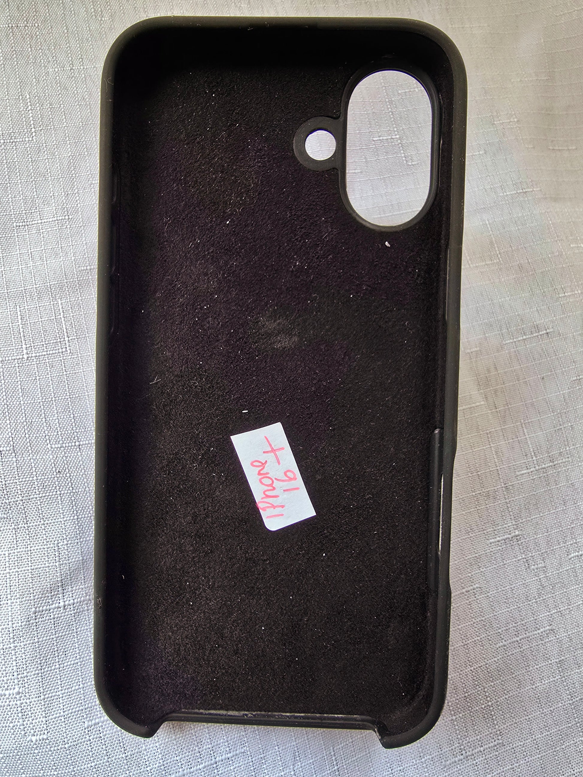 A handmade red and blue iPhone 16 plus phone case