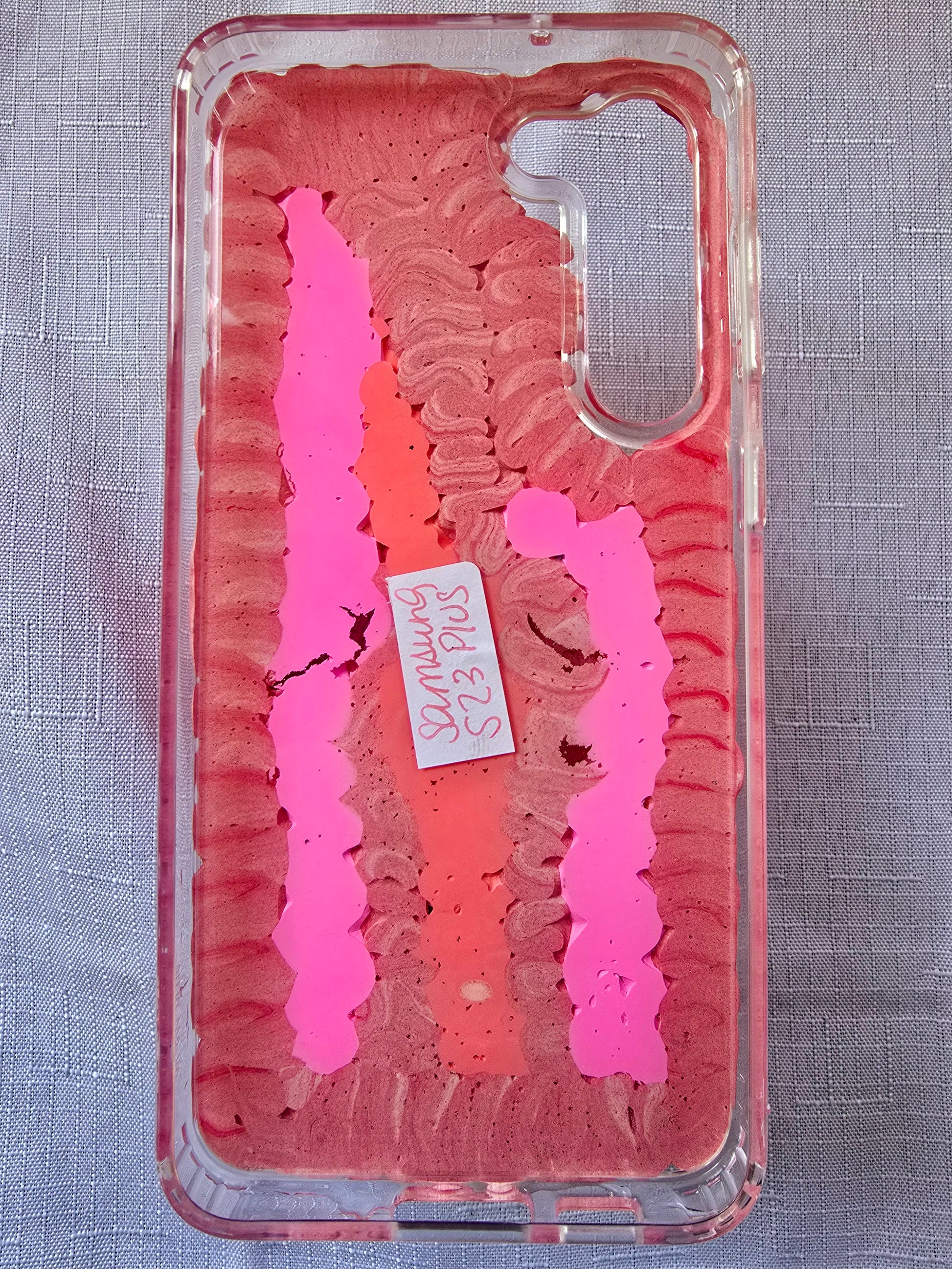 Handmade Samsung S23 Plus phone case featuring a My Melody theme in pink, white, and yellow with cute 3D decorations and kawaii charm accents.