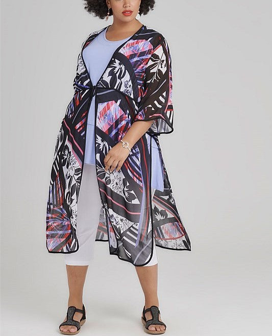 TS Taking Shape Long Floral Abstract Kimono/Jacket