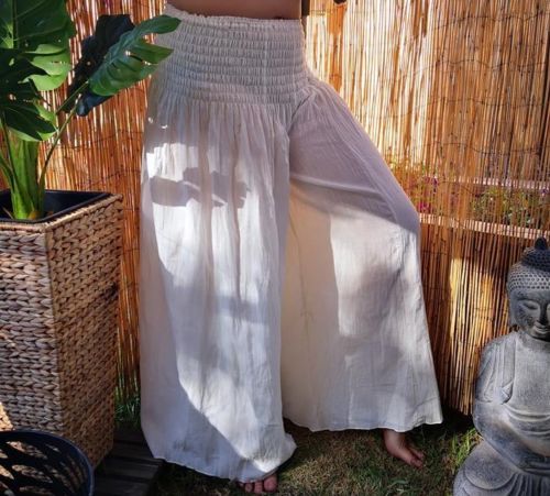 Off White Relaxed Beach Pants Elastic Waist One Size Fits All 12 to 18