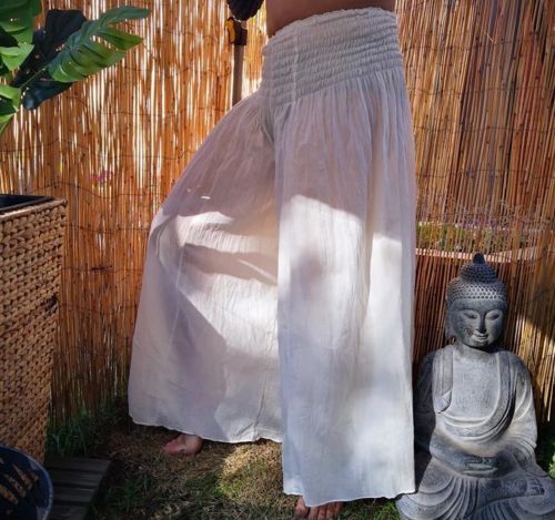 Off White Relaxed Beach Pants Elastic Waist One Size Fits All 12 to 18