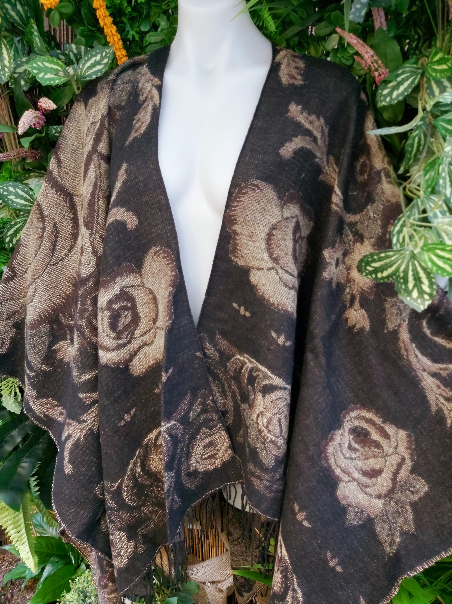 Floral Tassel Wool & Acrylic Cape One Size 16 to 20