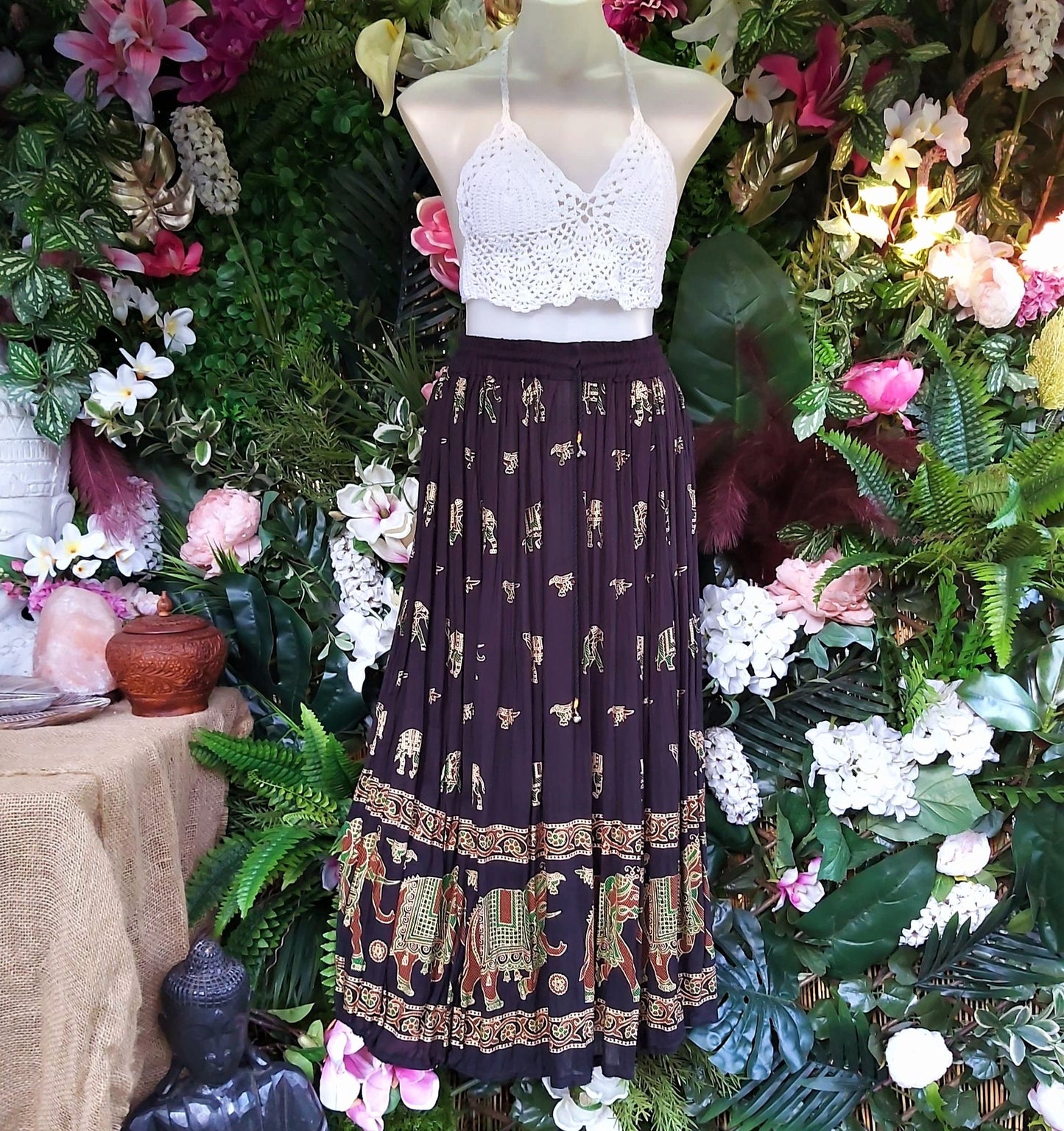 Gypsy Bohemian Black & Multi Maxi Skirt Size 12-14