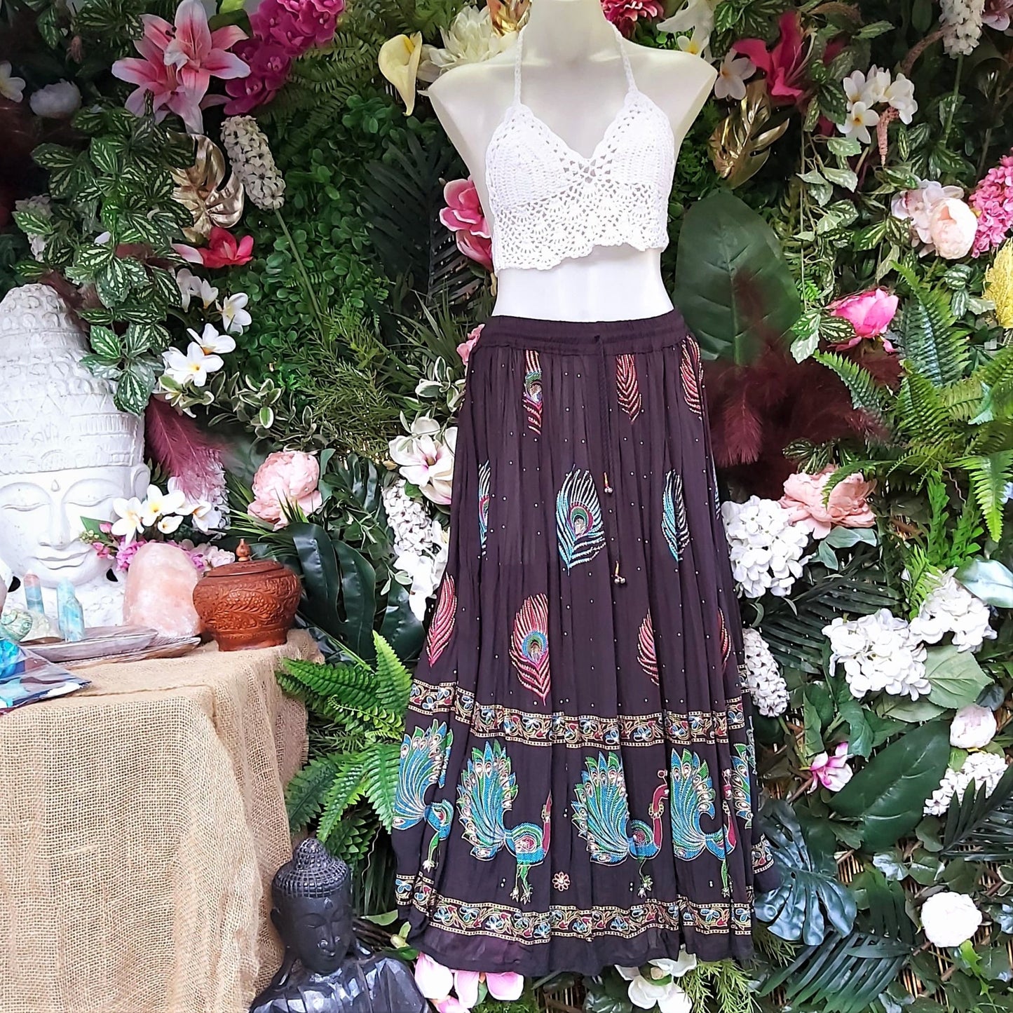 Gypsy Bohemian Black & Multi Maxi Skirt Size 12-14