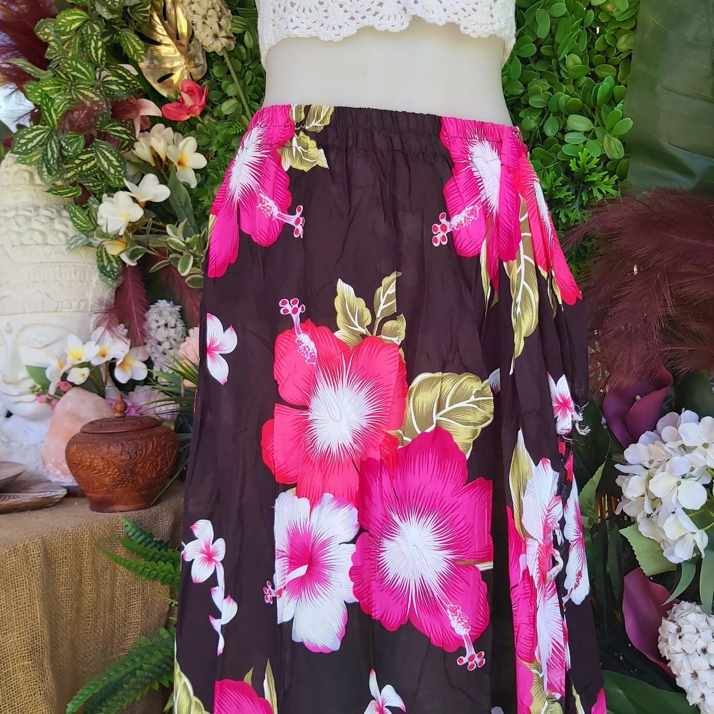 Polynesian Floral Long Pink Sarong Maxi Skirt Size 12-14