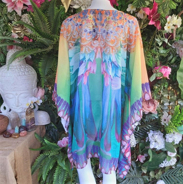 Relax Fit Bohemian Sheer Embellished Kaftan One Size 16 to 26