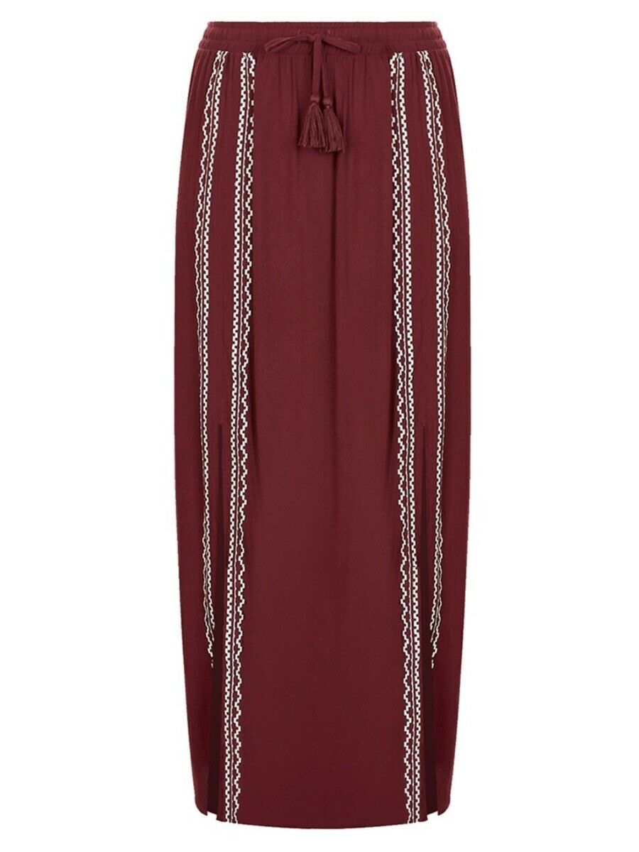 Crossroads Burgundy (Wine) Bohemian Hem Split Maxi Skirt
