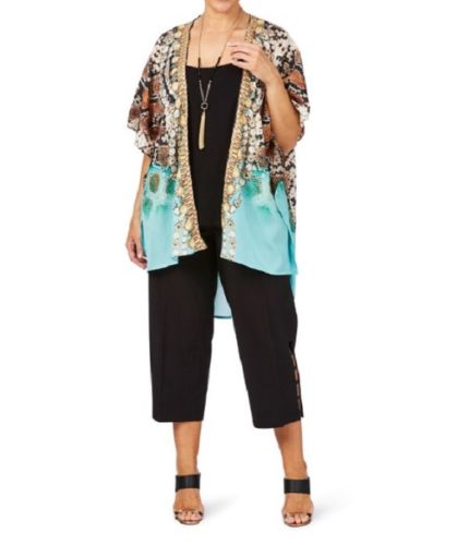 Loose Fitting Beme Embellished Animal Print High/Low Kimono Jacket