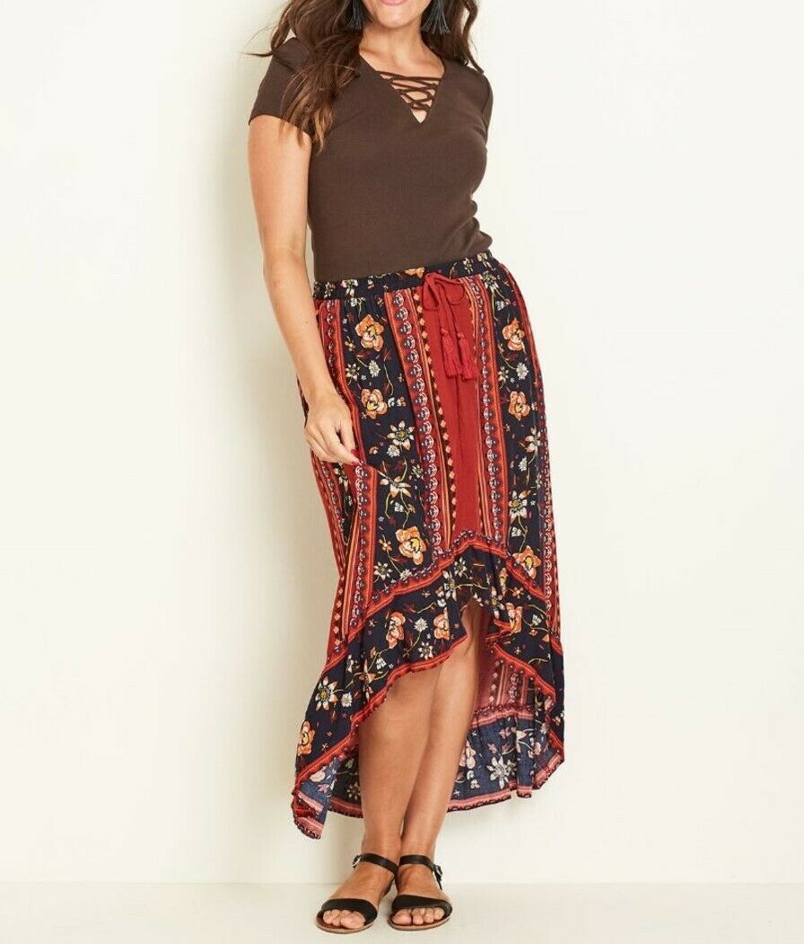 Crossroads Earth Tones Gypsy Floral Maxi Skirt