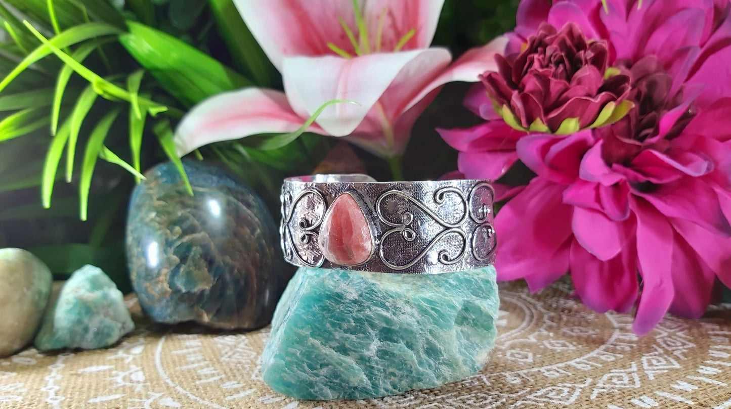Rhodochrosite Inner Peace Bangle Bracelet (B101)
