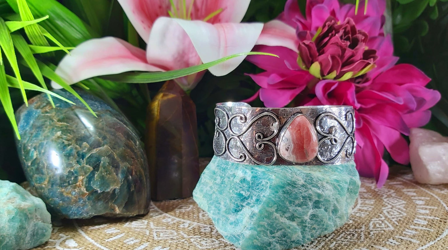 Rhodochrosite Inner Peace Bangle Bracelet (B101)