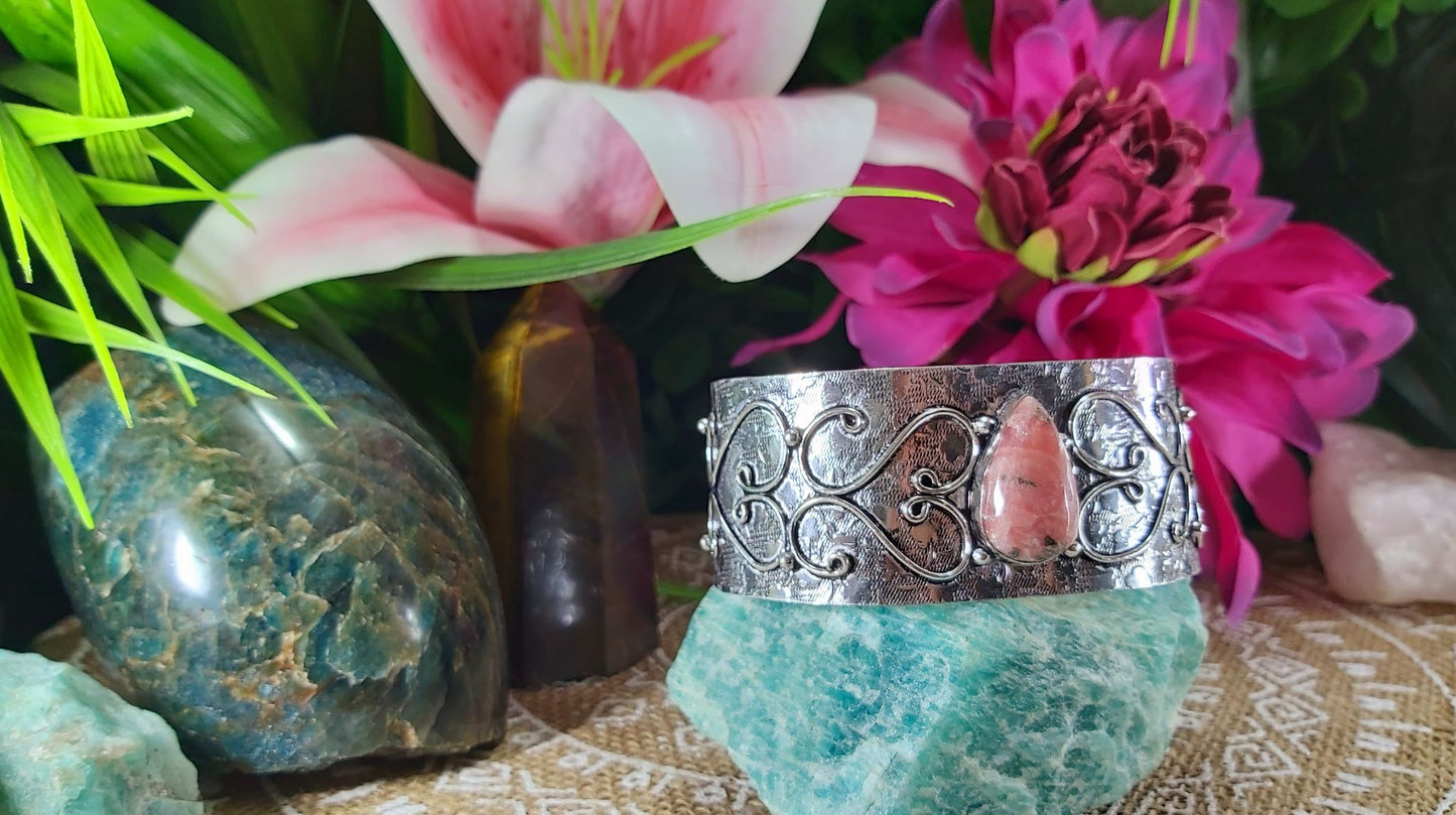 Rhodochrosite Inner Peace Bangle Bracelet (B103)