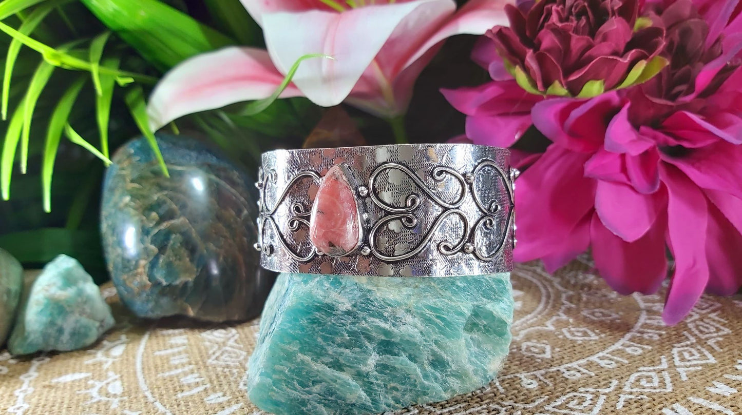 Rhodochrosite Inner Peace Bangle Bracelet (B103)