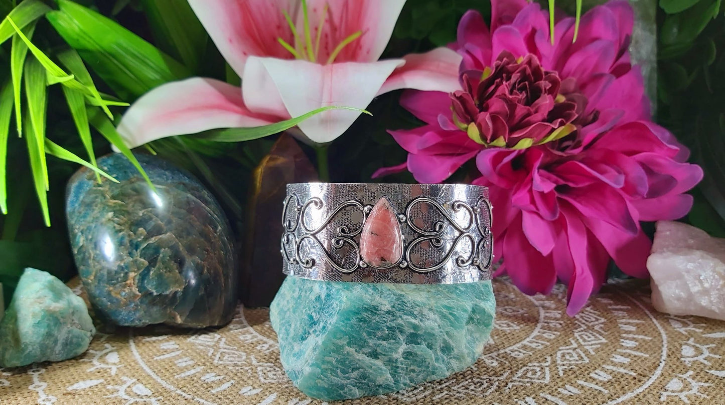 Rhodochrosite Inner Peace Bangle Bracelet (B103)