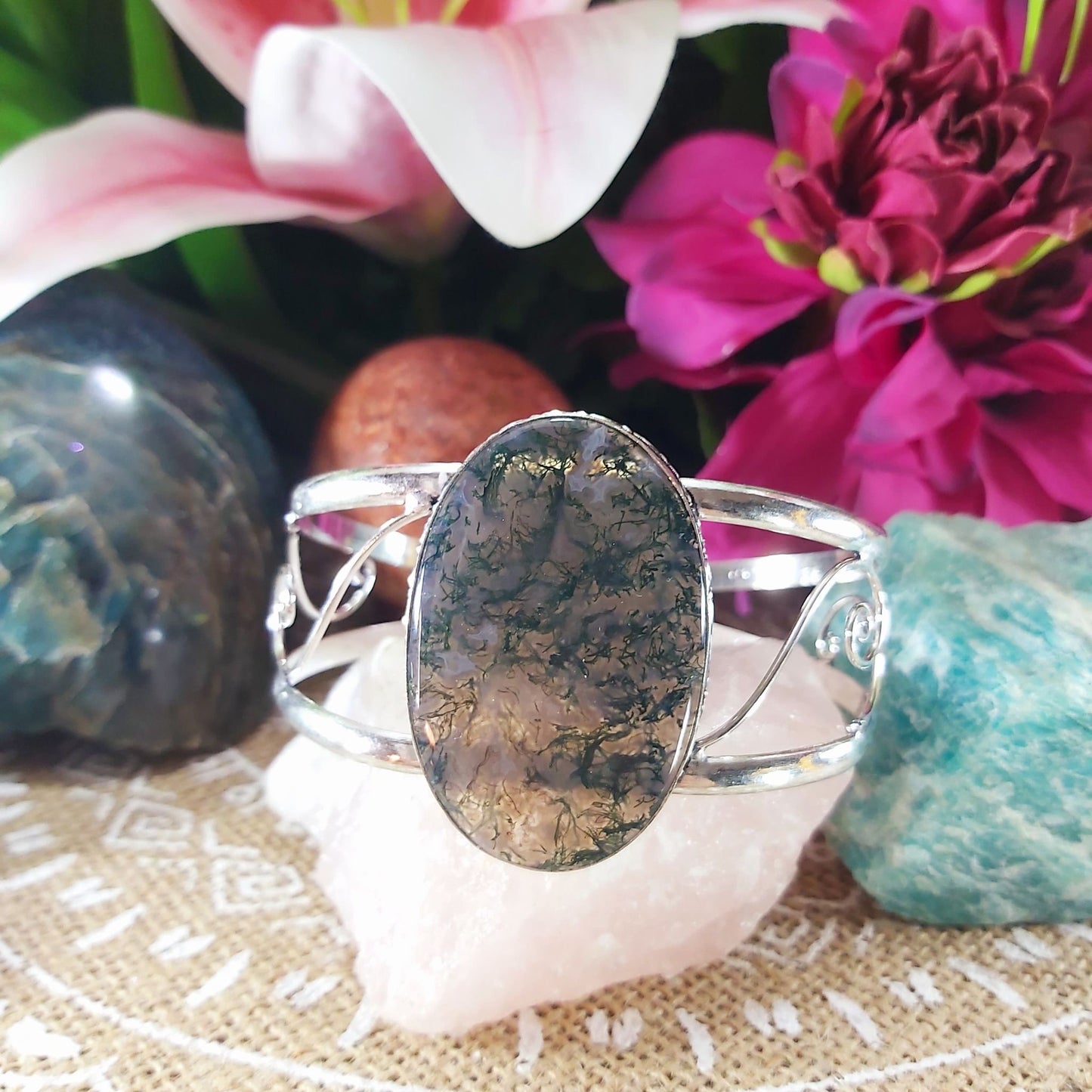 Moss Agate Peace Bangle (B121)