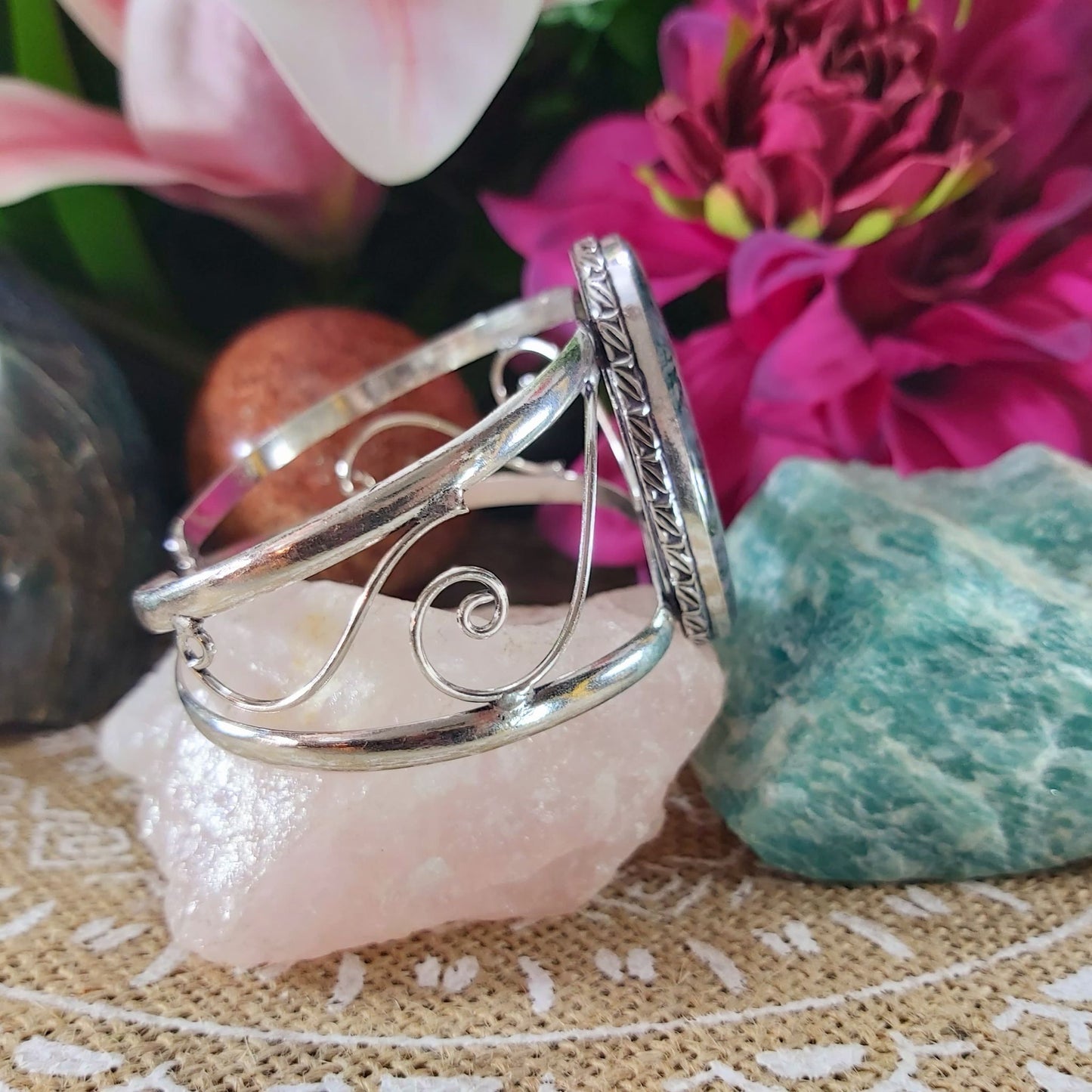 Moss Agate Peace Bangle (B121)