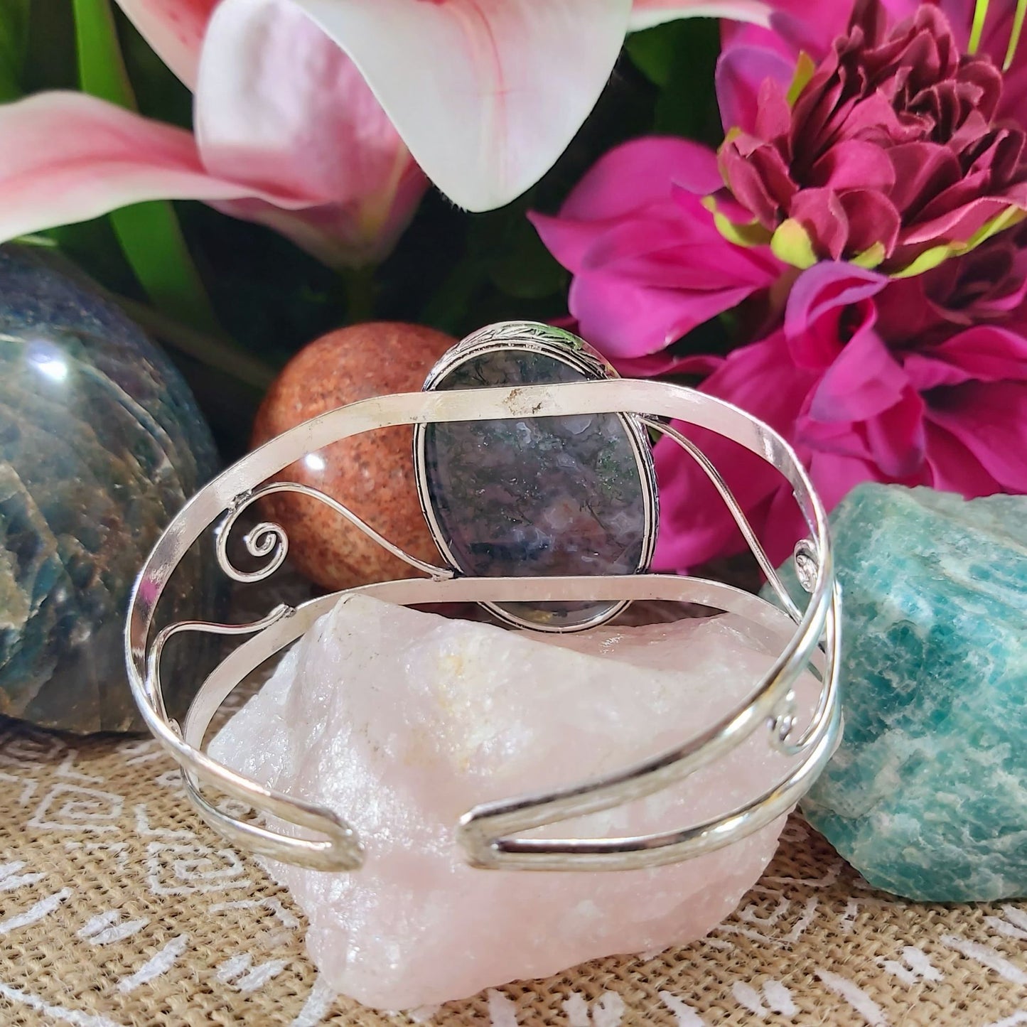 Moss Agate Peace Bangle (B121)