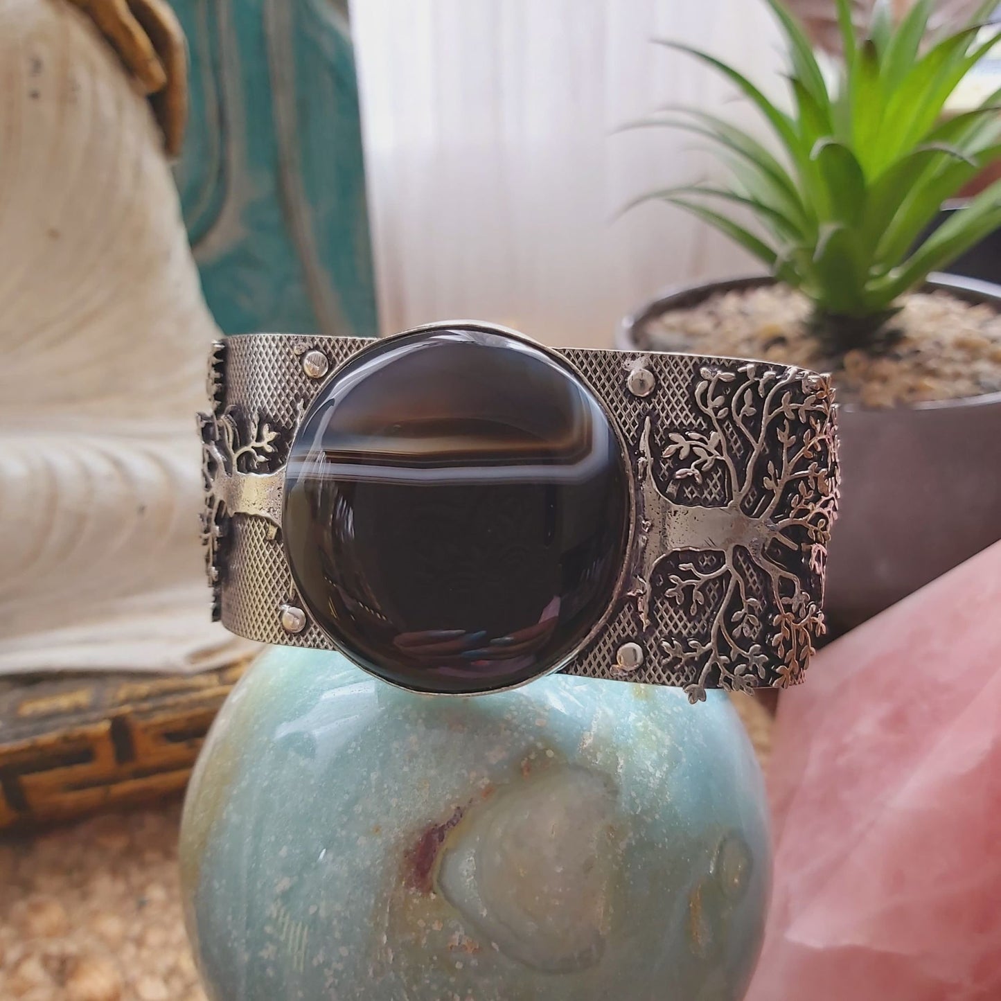 Black Lace Onyx Bangle Bracelet (B162)