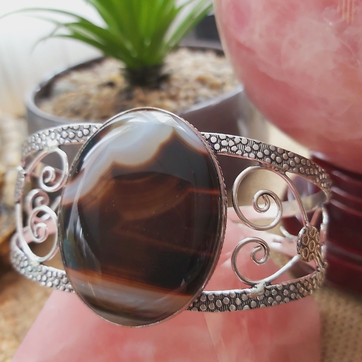 Black Lace Onyx Self-Confidence Bangle Bracelet (B163)