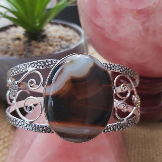 Black Lace Onyx Self-Confidence Bangle Bracelet (B163)