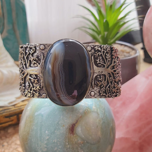 Black Lace Onyx Self-Confidence Bangle Bracelet (B164)