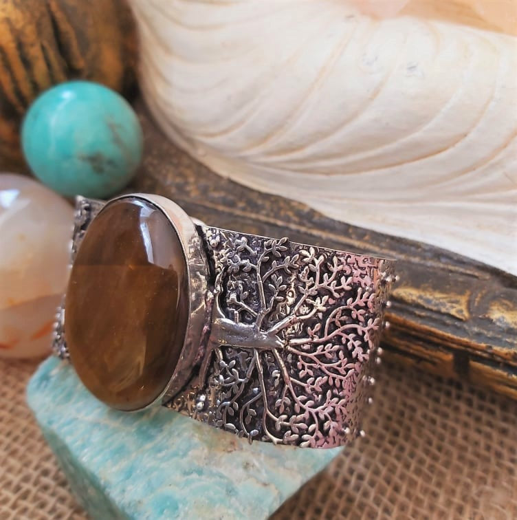 Tiger Eye Earth Star Gemstone Bangle/Bracelet (B176)