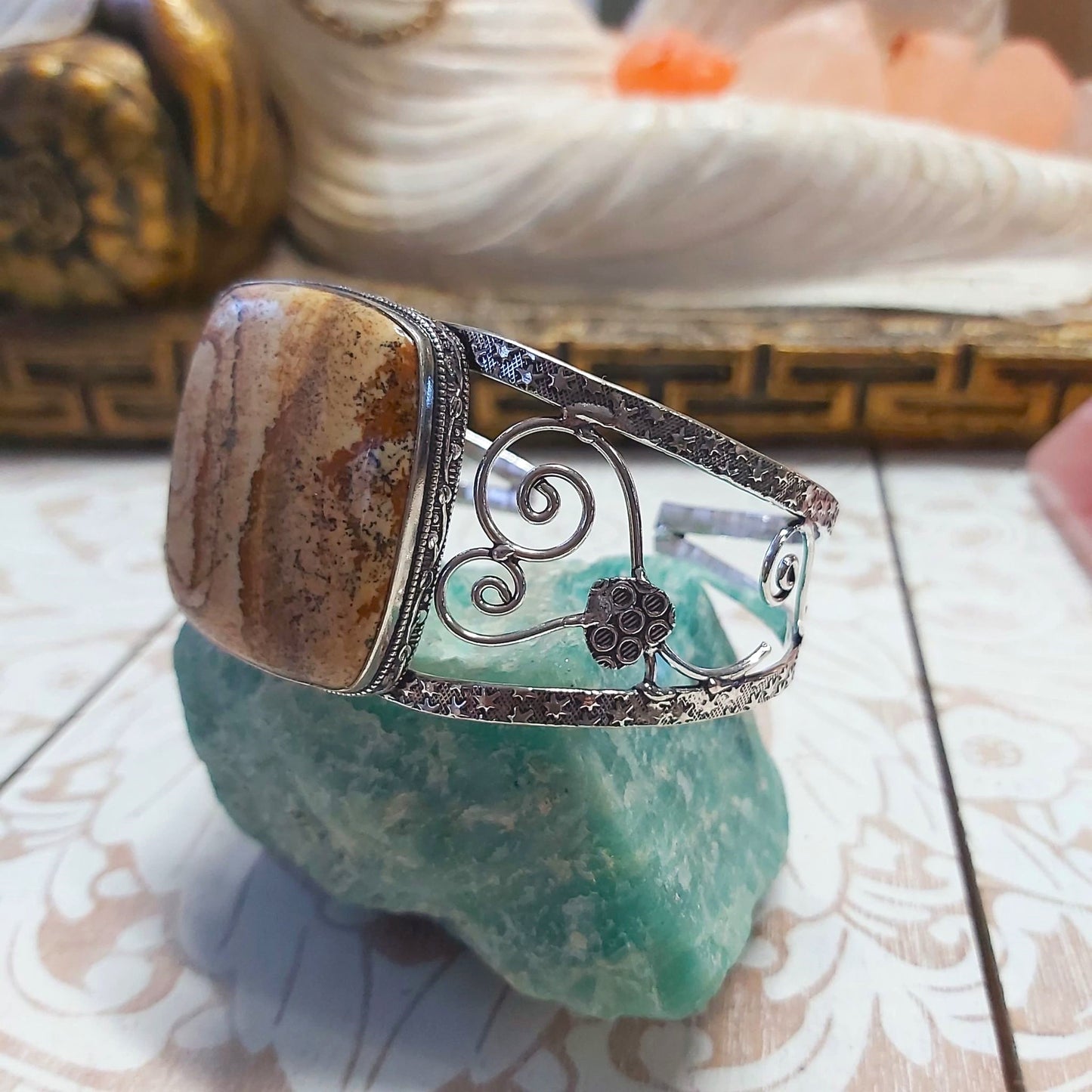 Picture Jasper Courage Gemstone Bangle (B228)