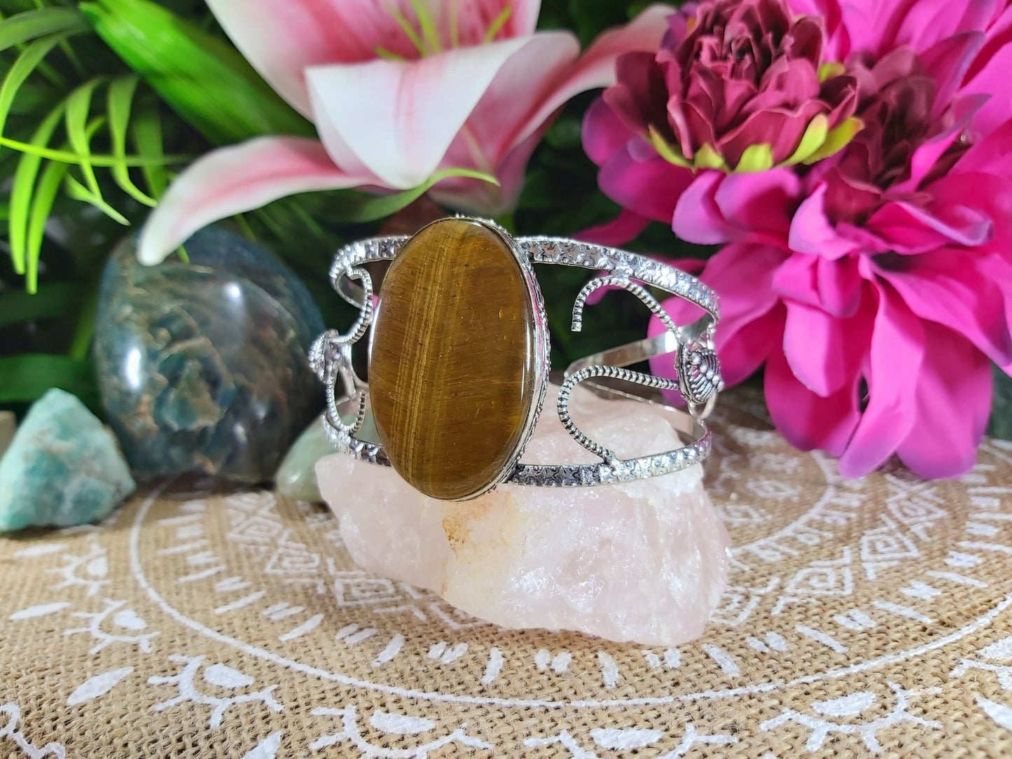 Tiger Eye Earth Star Gemstone Bangle Bracelet (B80)