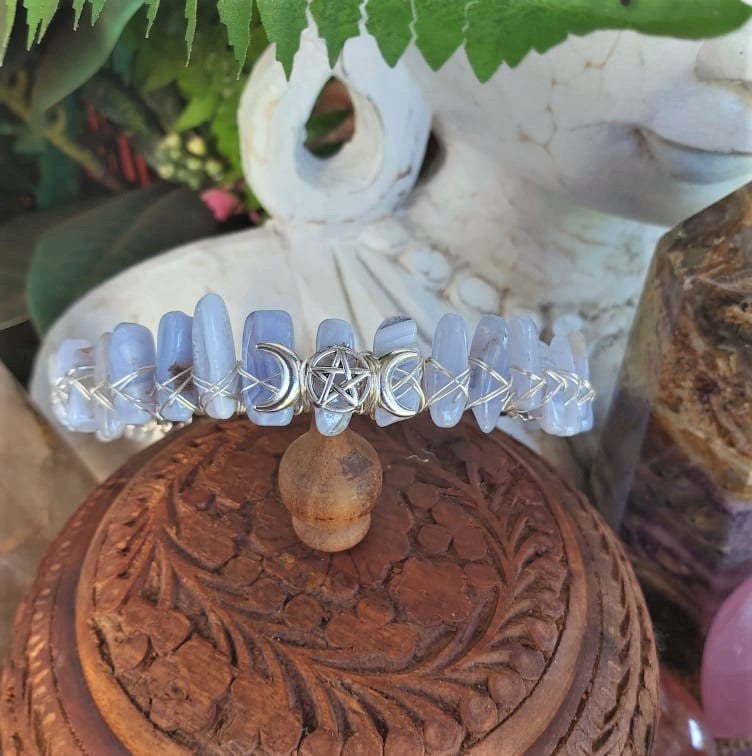 Blue Lace Agate Gemstone Crown Tiara Baroque Handmade (CR10)